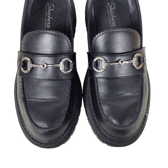 Skechers Black Faux Leather Memory Foam Chunky Loafers Womens Size 7 90s Retro - Picture 2 of 9